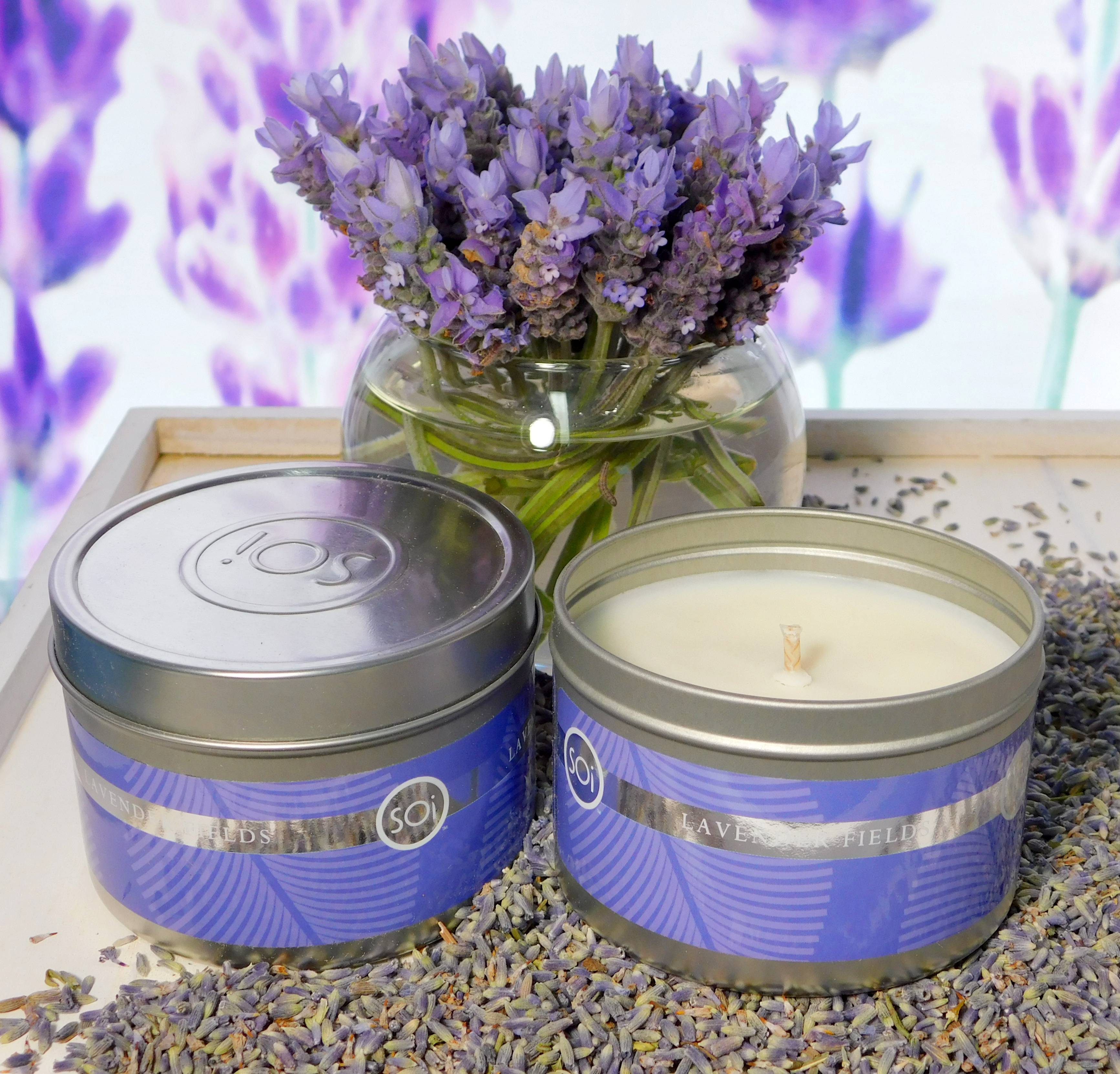 Lavender soy candle for soothing aromatherapy.